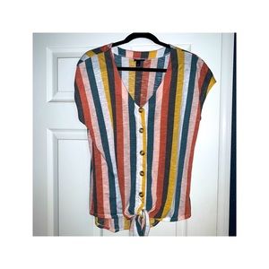 TORRID MULTI STRIPE SLUB JERSEY TIE FRONT MIDI DOLMAN BLOUSE TORRID 00